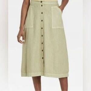 Universal Thread Green Midi A-Line Skirt Casual Linen Blend